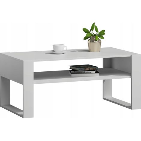 Table basse KAJA blanche avec étagère salon blanche