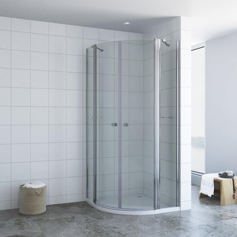 AQUABATOS 90x90x195cm Runddusche Duschkabine Viertelkreis Duschabtrennung 5mm NANO ESG Sicherheitsglas Radius 55 cm mit Eckregale (1/5)