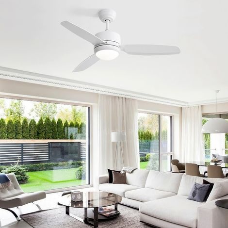 Ventilador de techo Sofucor de 46 pulgadas con luces, 3 aspas de ABS, motor de CC de 6 velocidades, control remoto, blanco