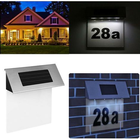 Plaque adresse numéros maison solaire en acier inoxydable avec éclairage LED et détecteur crépusculaire IP44 pour extérieur (1/3)