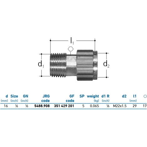 JRG Sanipex Collegamento con filettatura esterna con dado libero bronzo d. 16 - 1/2" 351429201