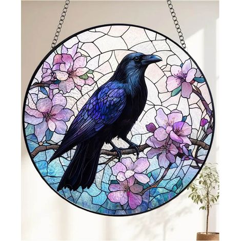 Décoration vitrail corbeau 12,5 cm, attrape-soleil intérieur pour salon