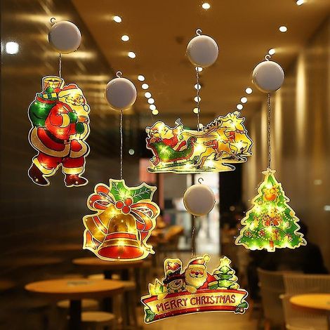 Dinohhi Lot de 5 petites décorations lumineuses silhouettes pour fenêtre de Noël avec crochets à ventouse (1/4)