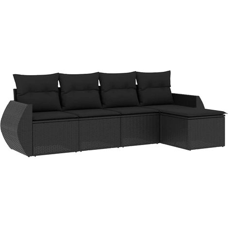 Maison Exclusive - Set Divani da Giardino 5 pz con Cuscini in Polyrattan Nero (1/3)