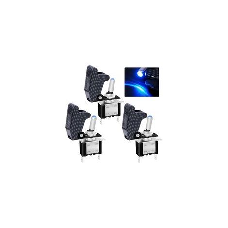 3 Pièces Interrupteur à Bascule12V 20A Voiture de Course Robuste Automative Auto SPST Marche/Arrêt LED Bleu Illuminé 3Pin Avec Couvercle de Sécurité Imperméable Gris Charbon (1/4)