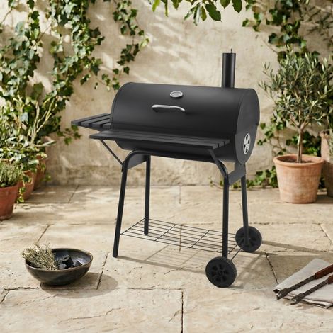 Barbecue à charbon avec cheminée et étagères n acier noir - LINO (1/3)