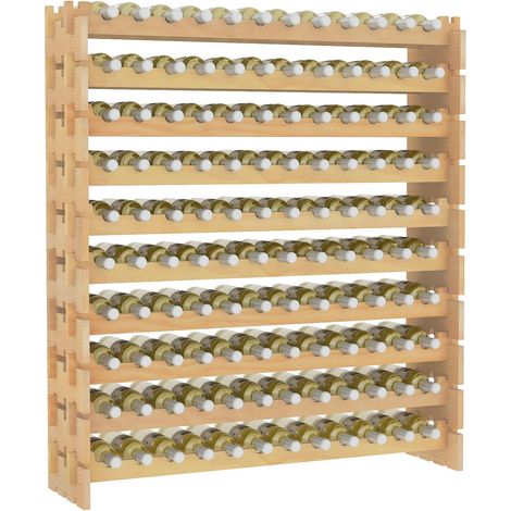 COSTWAY Casier à Bouteilles pour 120 Bouteilles, Étagère à Vin en Bois de Pin, Porte-Bouteilles à 10 Niveaux Modulable et Extensible, Range Bouteille Robustes pour Cave, Cuisine, Bars (120 Bouteilles) (1/5)