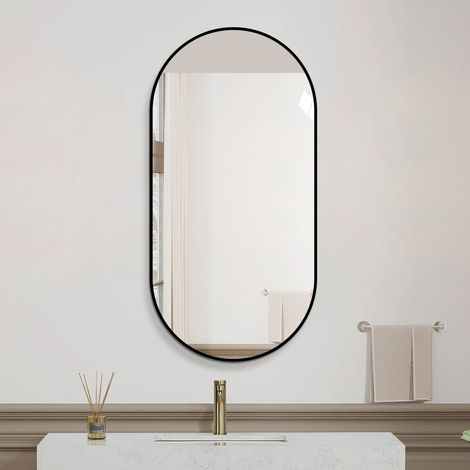 Specchio a parete ad arco 120x60x2 cm in vetro e alluminio nero HD – MEUBLIV (1/5)