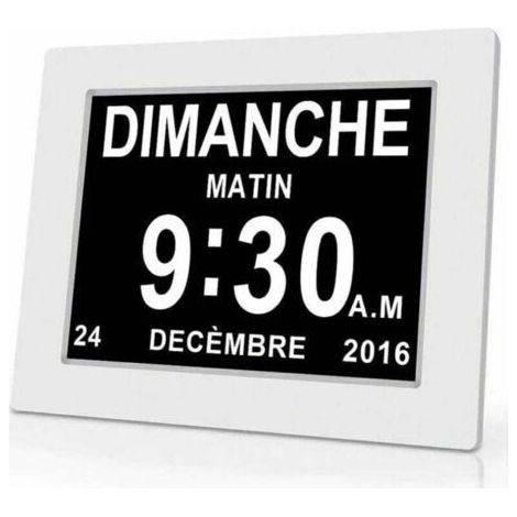 Pair Horloge calendrier numérique One Piece 7 pouces avec date et heure, horloge Alzheimer pour parents, rappel de médicaments pour grands-parents et enfants - Blanc - 20.414.32.4cm (1/4)