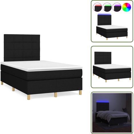Sommier à lattes de lit matelas et LED noir 120x190 cm tissu - Sommier Tapissier - Lit Double - Matelas Inclus - Éclairage Led - Têtière Ajustable (1/5)