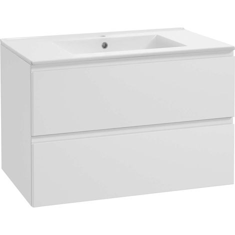 kielle Oudee - Waschtischunterschrank mit Waschtisch, 80x55x46 cm, 2 Auszüge, Weiß glänzend 50002S80