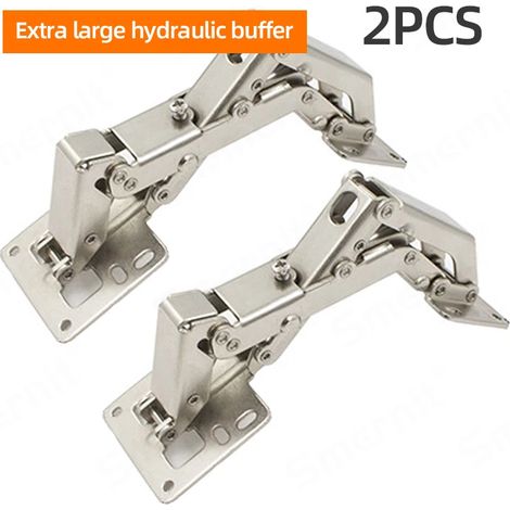 Charnières hydrauliques XL (lot de 2) - Fixation sans perçage pour portes de placards et armoires de cuisine - Vis incluses (1/5)