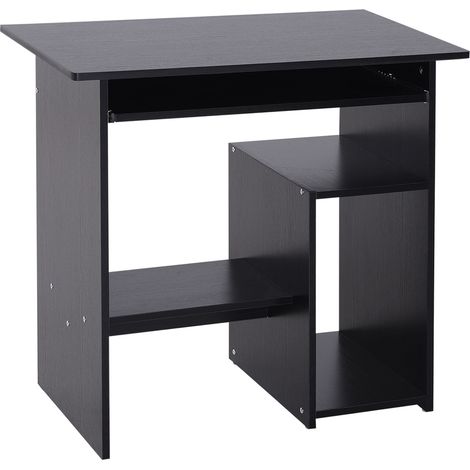 Bureau d'ordinateur avec rangement - 80 x 45 x 75 cm, noir - Plateau pour clavier et support de moniteur - Pour chambre, bureau - Design compact et pratique (1/5)
