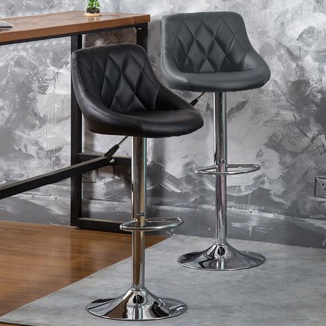 Tabourets de Bar Cuisine Lot de 2, En Similicuir, Pivotant en Simili-Cuir et Métal, Hauteur Réglable 53-73cm, Gris (1/5)