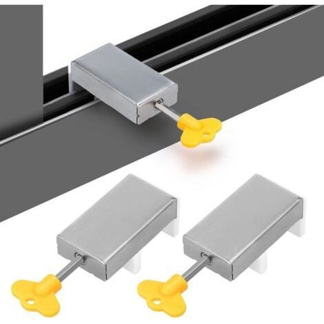 – Set of 3 aluminum sliding bay locks – Adjustable anti-theft device with key – Secures sliding windows and doors – Easy installation (1/5)