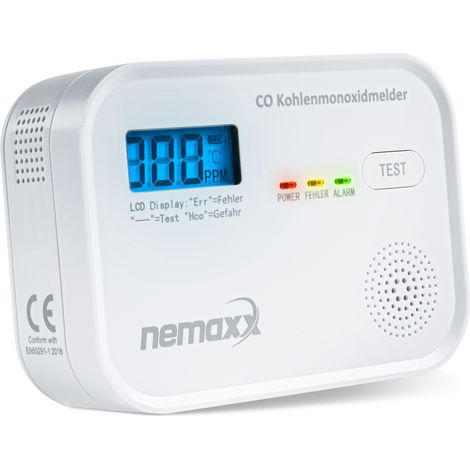 Nemaxx – Détecteur de monoxyde de carbone avec écran LCD – Alarme sonore 85 dB – Capteur électrochimique – Durée de vie 10 ans – Pour espaces domestiques
