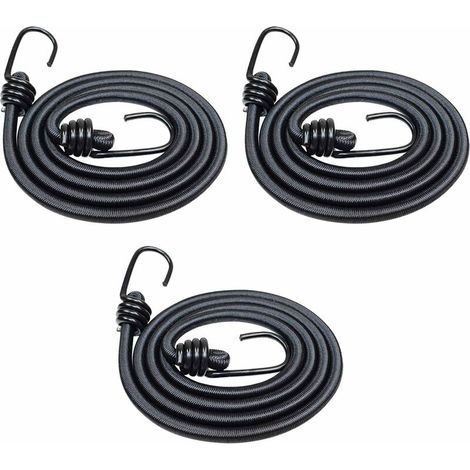 Lot de 3 tendeurs élastiques résistants de 120 cm avec crochets pour voiture, caravane, camping-car - Noir