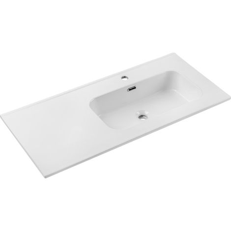 Vasque à encastrer ESSEN 100 cm en céramique blanche brillante décentrée à droite (1/4)