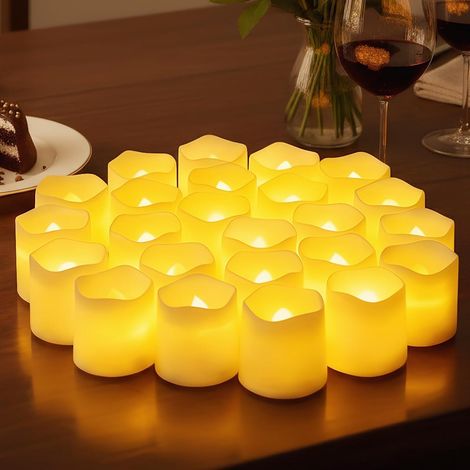 24 LED-Kerzen mit Flammeneffekt – PP-Kunststoff – Warmes, flackerndes Licht – Sichere Innendekoration – Hochzeit, Weihnachten, Party – Warmweiß (1/5)