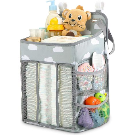 Organisateur de couches suspendu, sac de rangement pour couches de bébé à suspendre à la table à langer, au berceau, à l'aire de jeux et au mur (Gris nuage) (1/5)
