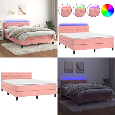 Sommier à lattes de lit avec matelas et LED Rose 140x190 cm - Lit Plateforme - Lit Rembourré - Lit Design - Lit Double - Tête De Lit Ajustable - Home & Living (1/5)