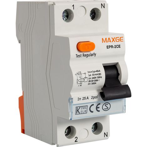 Interrupteur Différentiel Résidentiel 2P 30mA 25-40A 6kA Clase AC MAXGE 40 A