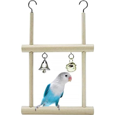 Natural Wood Bird Swing with Bells, Tool-free Easy Mount Hanging Toy for Parrot Daily Fun (1/5)