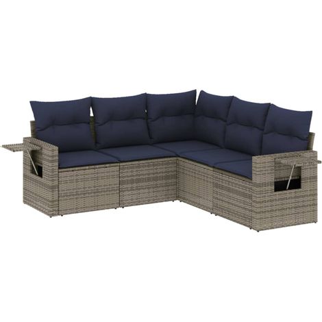 Maison Exclusive - 5-teiliges Gartensofa-Set mit Kissen, grau, Po (1/5)