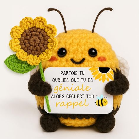 Décoration Abeille - 1 Pièce - Laine Et Coton - Fait Main Avec Tournesols - Cadeau Pour Femme Et Amie - 6x8 Cm (1/5)