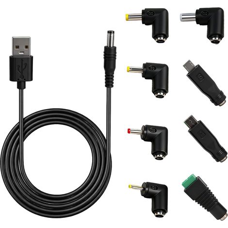 Câble USB 8 en 1 avec embouts multiples DC 5V, câble DC universel pour chargeur d'ordinateur portable/PC, connecteurs micro USB, Type-C, LED, compatible avec tablettes, routeurs, haut-parleurs et appa (1/5)