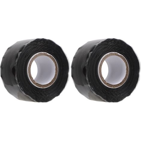 Lot de 2 rouleaux de ruban auto-adhésif non adhésif, 2,5 cm x 3 m, étanche, en caoutchouc noir, pour tuyaux. (1/5)