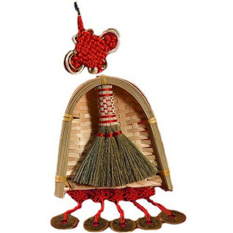 Mini Balai Porte-Bonheur Décoratif avec Frange - Ornement Nouvel An Chinois, Pendaison Déco Murale Petit Balai Poussière (1/5)