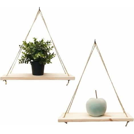 Lot de 2 - Etagère murale suspendue - Décoration tendance en bois recyclé - Patère incluse - Essence de pin - 35 cm x 14 cm - Fabrication artisanale en France-LIAIKI (1/5)