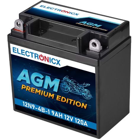 Electronicx YB9-B AGM Motorradbatterie 12V 9Ah – Wartungsfrei & Leistungsstark Ersetzt YB9-BS, CB9-B, 12N9-4B-1 - Premium Batterie 12V Wartungsfrei