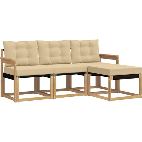 Conjunto de sofás de exterior con cojín 4 pcs y Beige vidaXL