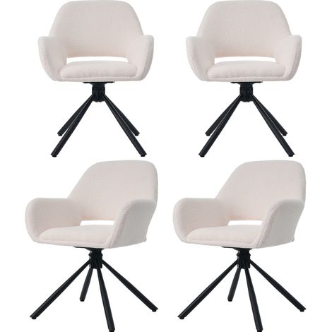 Set di 4 sedie da pranzo girevoli in sherpa bianco con braccioli (1/5)