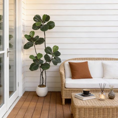 Ficus lyraté artificiel 1m52 avec pot blanc (1/5)