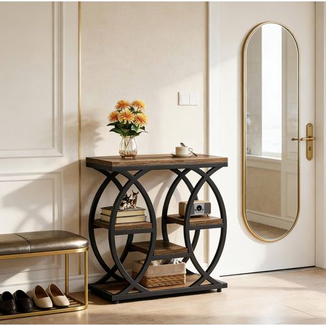 Tavolino ausiliario a 3 livelli 60x30x60 cm, metallo e legno, marrone e nero HAVRYA (1/5)