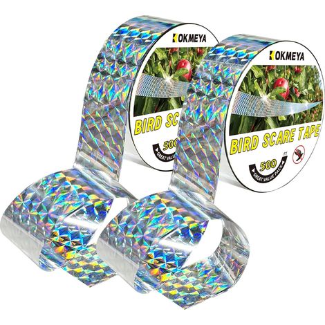 Lot de 2 bandes réfléchissantes pour oiseaux - Ruban double face pour effrayer les oiseaux - Pour maison, jardin, cour, verger, terrasse, extérieur - 250 m (1/5)