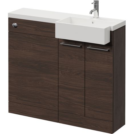 Napoli 250 Brown Oak 1000mm 2 Door Vanity Unit Toilet Suite with Right Hand Square Rico Semi Recessed Basin - 1000mm - Chrome 160mm HandleWithout Kingston Toilet Pan