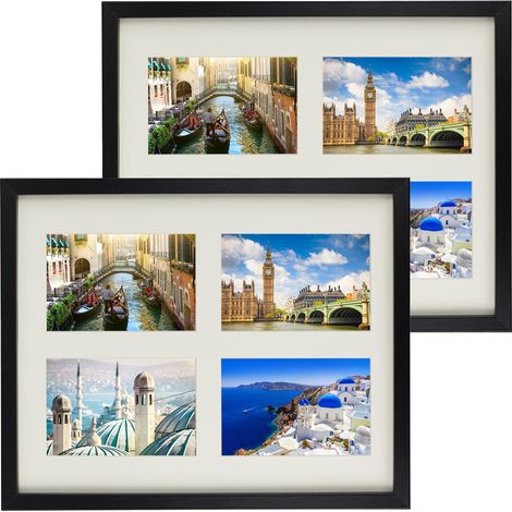 Set di 2 cornici nere basiche 28x35 cm per 4 foto 10x15 cm con passe-partout