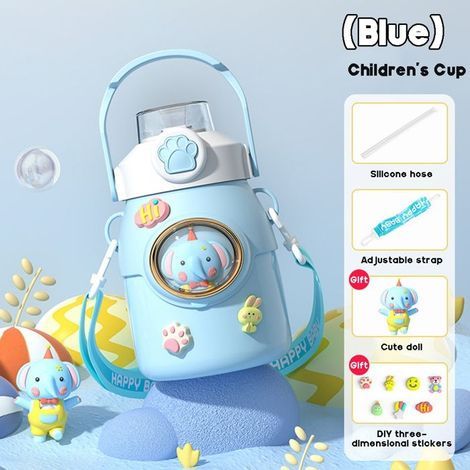 Wasserflasche, Thermosflasche für Kinder, Thermobecher mit Strohhalm, Edelstahl-Vakuumflasche, blau, 650 ml (1/4)