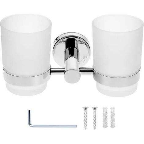Porte Brosse à Dents Mural en Acier Inoxydable 304 avec 2 Gobelets pour Rince-Bouche - 2 Cups - 2 Cups (1/5)