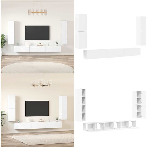 Ensemble de meubles TV 7 pcs Blanc Bois d'ingénierie - Meuble Tv - Meuble Téléviseur - Meuble Suspendu - Rangement Murale - Décoration Salon - Home & Living