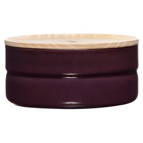 Riess Vorratsdose mit Eschenholzdeckel ⌀13cm 0,5L Aubergine Emaille