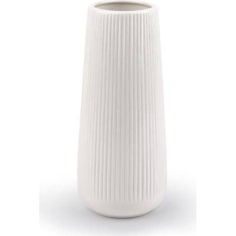 Jarrón de cerámica blanca - Jarrón decorativo con flores - Jarrón decorativo con ranuras - Jarrón moderno de hierba de la pampa - Jarrón pequeño para el hogar, sala de estar, comedor, entrada y oficin (1/5)