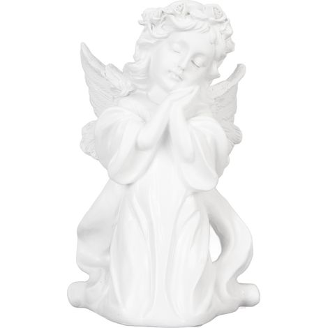 Figurine ange en résine blanche, ornement prière fille tenant joue ailes chérubin sculpture pour étagère chambre anniversaire mariage (1/5)