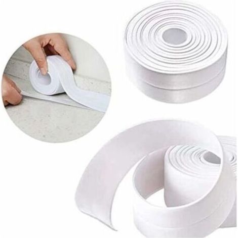 Ahlsen 1 Rouleaux Bande Etancheite Autocollante Imperméable,Bain &Cuisine Ruban Caulk Bande d'étanchéité,Ruban Adhesif de Scellage Mural,Cuisine,Toilette,Douche,Salle de Bains (Blanc)3.2MX38mm (1/5)