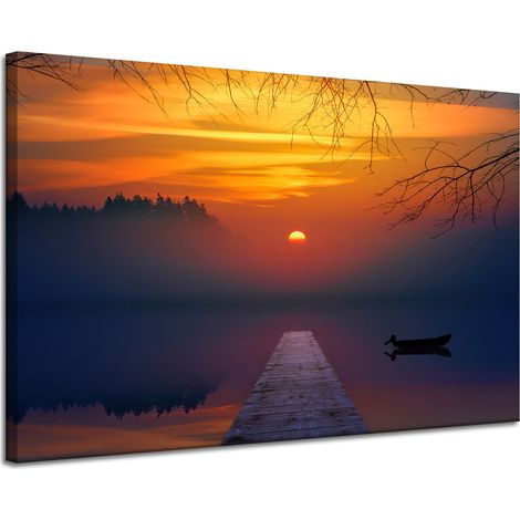 Leinwanddruck Natur Sonnenuntergang über dem See 120x80 cm