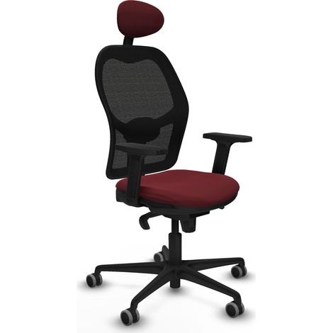 Jorquera sincro malla negra similpiel granate brazos 2D base nailon cabecero fijo ruedas 65mm engomada (1/5)